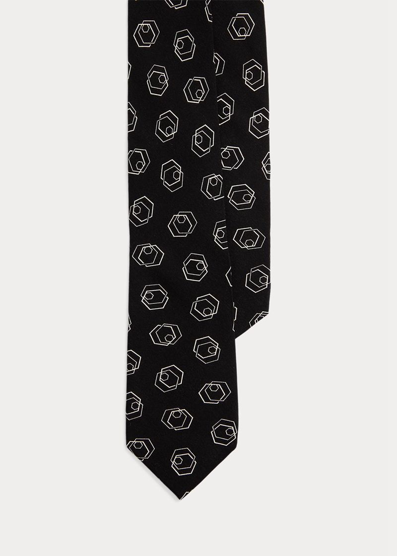 Krawat Purple Label Męska Czarne Hexagon-Patterned Silk 824190-KBQ